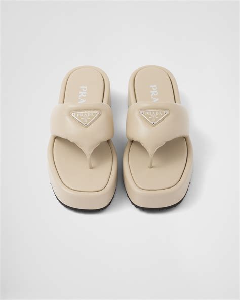 Prada Soft Padded Nappa Leather Thong Wedge Sandals.